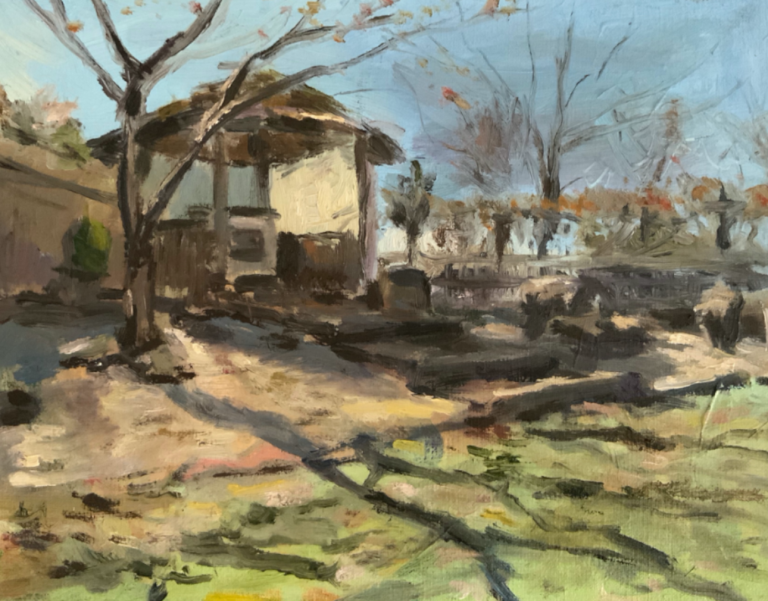 De hut II, Medium: Olieverf – (30 x 40 cm) - Prijs op aanvraag