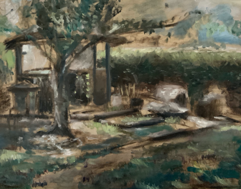 De hut I, Medium: Olieverf – (30 x 40 cm) - Prijs op aanvraag