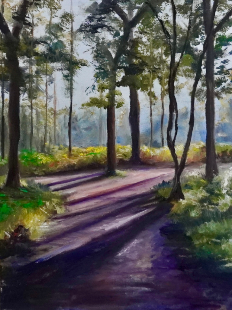 Doorkijkje bos, Medium: Olieverf – (40 x 30 cm) - Prijs op aanvraag