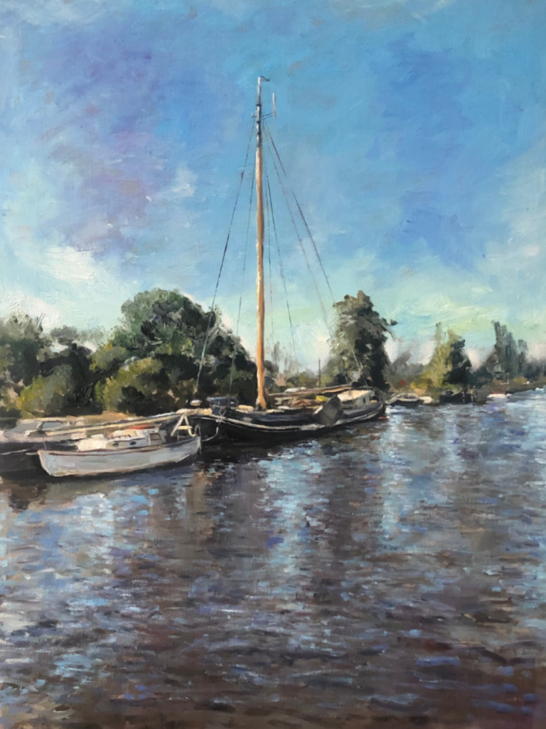 Boten op het water, Medium: Olieverf – (80 x 60 cm) - Verkocht