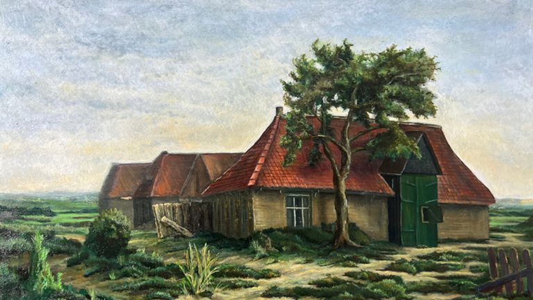 Boerderijen, Medium: Olieverf – (40 x 50 cm) - Verkocht